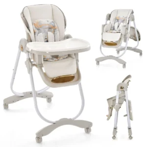 Kinderstoel met wieltjes opvouwbare eetstoel voor baby's in hoogte verstelbaar en kantelbaar 3 positie voetensteun grijs 1