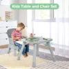 Kinderstoel stoelverhoger eetkamerstoel bouwsteentafel krukje voor peuters met 5 puntsgordel afneembaar dienblad en kussen grijs 4