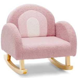 Kinderstoel voor peuters gestoffeerde kinderbank met massief houten poten schommelstoel voor kinderkamer speelkamer (roze) 1