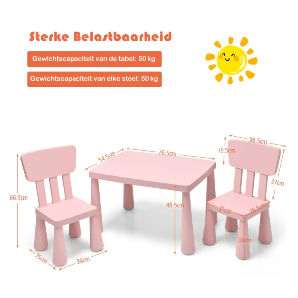 Kindertafel en 2 stoelen set kinderspeeltafel met 2 delige stoelen voor eten tekenen schrijven en knutselen kindermeubel set roze 3