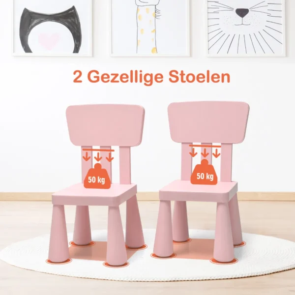 Kindertafel en 2 stoelen set kinderspeeltafel met 2 delige stoelen voor eten tekenen schrijven en knutselen kindermeubel set roze 4