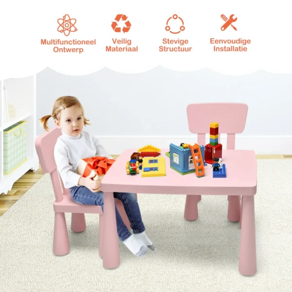 Kindertafel en 2 stoelen set kinderspeeltafel met 2 delige stoelen voor eten tekenen schrijven en knutselen kindermeubel set roze 5
