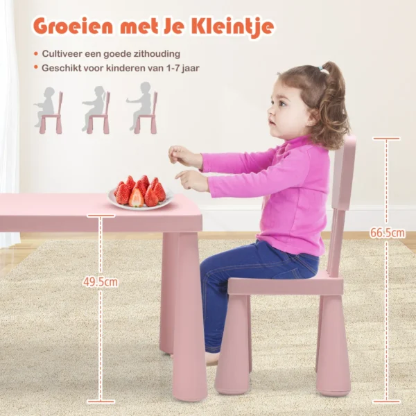 Kindertafel en 2 stoelen set kinderspeeltafel met 2 delige stoelen voor eten tekenen schrijven en knutselen kindermeubel set roze 7