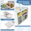 Kindertafel en stoelenset met papierrol klapdeksel planken stoffenbakken draagbare organizer voor kunstbenodigdheden om te tekenen grijs en wit 7