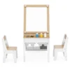 Kindertafel en stoelenset met papierrol klapdeksel planken stoffenbakken draagbare organizer voor kunstbenodigdheden om te tekenen naturel 2