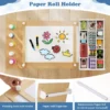 Kindertafel en stoelenset met papierrol klapdeksel planken stoffenbakken draagbare organizer voor kunstbenodigdheden om te tekenen naturel 5