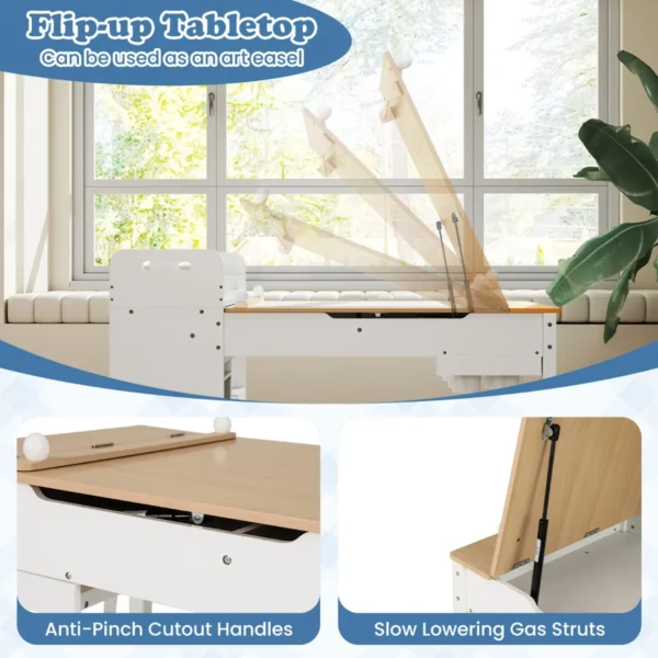 Kindertafel en stoelenset met papierrol klapdeksel planken stoffenbakken draagbare organizer voor kunstbenodigdheden om te tekenen naturel 7
