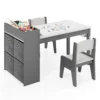 Kindertafel en stoelenset tekentafel met 2 stoelen papierhouder en rol 4 stoffen bakken open planken activiteitentafel grijs 2