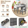 Kindertafel en stoelenset tekentafel met 2 stoelen papierhouder en rol 4 stoffen bakken open planken activiteitentafel grijs 5
