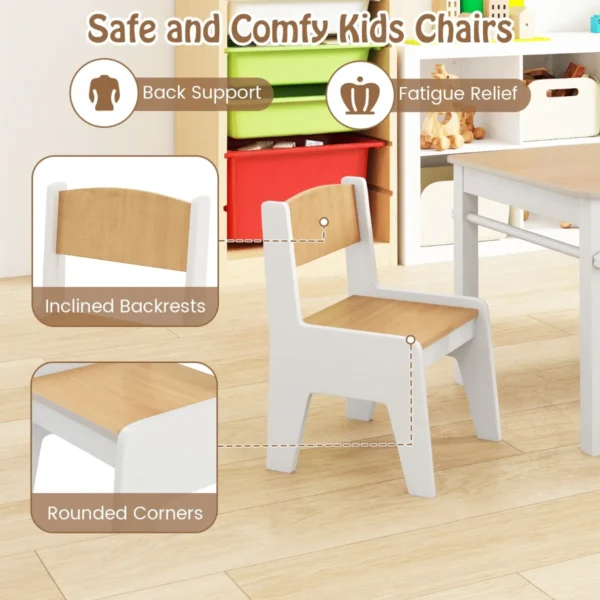 Kindertafel en stoelenset tekentafel met 2 stoelen papierhouder en rol 4 stoffen bakken open planken activiteitentafel naturel 7