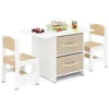 Kindertafel met 2 stoelen 3 delig houten zitgroep met 2 afneembare manden en breed tafelblad activiteitstafel beige 1
