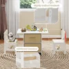 Kindertafel met 2 stoelen 3 delig houten zitgroep met 2 afneembare manden en breed tafelblad activiteitstafel beige 5