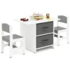 Kindertafel met 2 stoelen 3 delig houten zitgroep met 2 afneembare manden en breed tafelblad activiteitstafel grijs 1