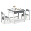 Kindertafel met 2 stoelen 3 delige houten kinderzitgroep met dubbelzijdig tafelblad 3 in 1 tekentafel & knutseltafel activiteitentafel grijs 1