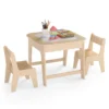Kindertafel met 2 stoelen 3 delige houten kinderzitgroep met dubbelzijdig tafelblad 3 in 1 tekentafel & knutseltafel naturel 1