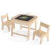 Kindertafel met 2 stoelen 3 delige houten kinderzitgroep met dubbelzijdig tafelblad 3 in 1 tekentafel & knutseltafel naturel 2