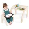 Kindertafel met stoel kinderzitgroep van hout schildertafel met afgeronde randen kindermeubelset voor jongens en meisjes 3+ beige 1
