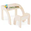 Kindertafel met stoel kinderzitgroep van hout schildertafel met afgeronde randen kindermeubelset voor jongens en meisjes 3+ beige 2