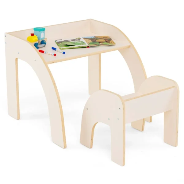 Kindertafel met stoel kinderzitgroep van hout schildertafel met afgeronde randen kindermeubelset voor jongens en meisjes 3+ beige 2
