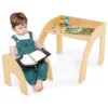 Kindertafel met stoel kinderzitgroep van hout schildertafel met afgeronde randen kindermeubelset voor jongens en meisjes 3+ natuur 1