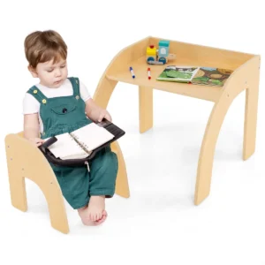 Kindertafel met stoel kinderzitgroep van hout schildertafel met afgeronde randen kindermeubelset voor jongens en meisjes 3+ natuur 1