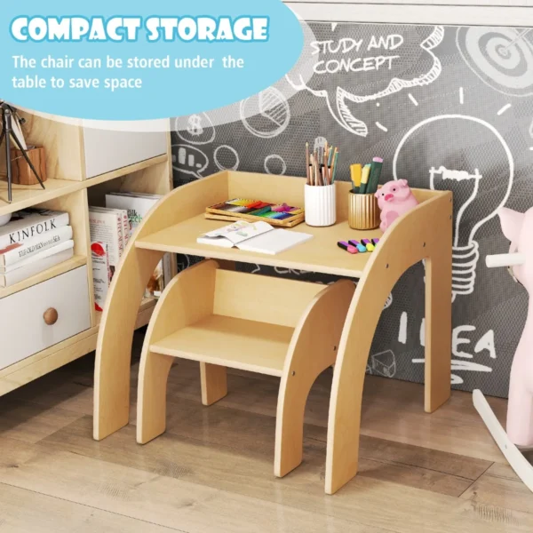 Kindertafel met stoel kinderzitgroep van hout schildertafel met afgeronde randen kindermeubelset voor jongens en meisjes 3+ natuur 5
