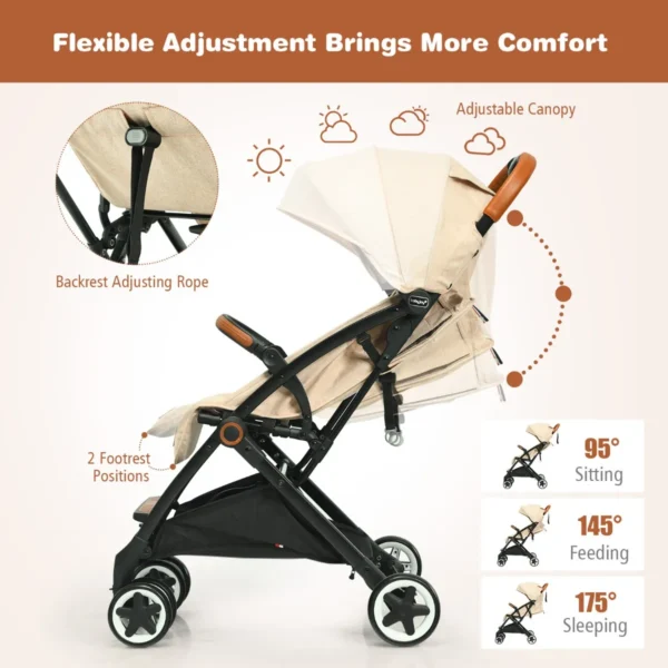 Kinderwagen kinderbuggy met verstelbare rugleuning reisbuggy met ligfunctie 5 punts veiligheidsgordel voor baby's 6 36 maanden beige 5