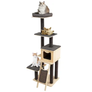 Krabpaal 175 cm hoog kattenhuis met sisal stammen en krabplank kattenkrabpaal modern kattenmeubel met 6 verdiepingen grijs 1