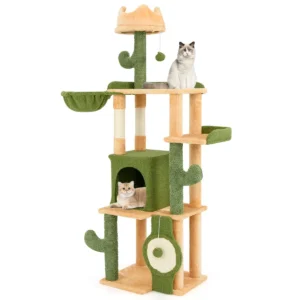 Krabpaal cactus 160 cm kattenboom met kattenmand platforms sisalpalen mand krabplank en speelgoed kattenkrabpaal groen + oranje 1