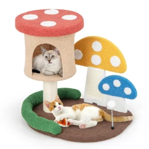 Krabpaal in paddenstoellook kattenboom met kattenhol sisal krabplank en speelbal voor kitten voor woonkamer en slaapkamer 1