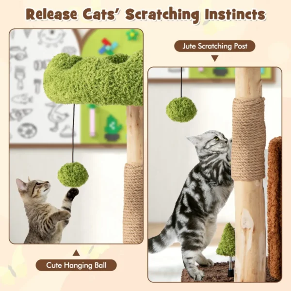Krabpaal katten kattenboom met kattenhol in boomgatvorm massief hout kattentoren met jute zuil ligoppervlakken bal kattenmeubel 4