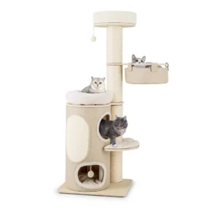 Krabpaal kattenboom met kattenhuis van twee verdiepingen hangmat afneembaar bed sisal plank speelbal kattenkrabpaal natuur 1