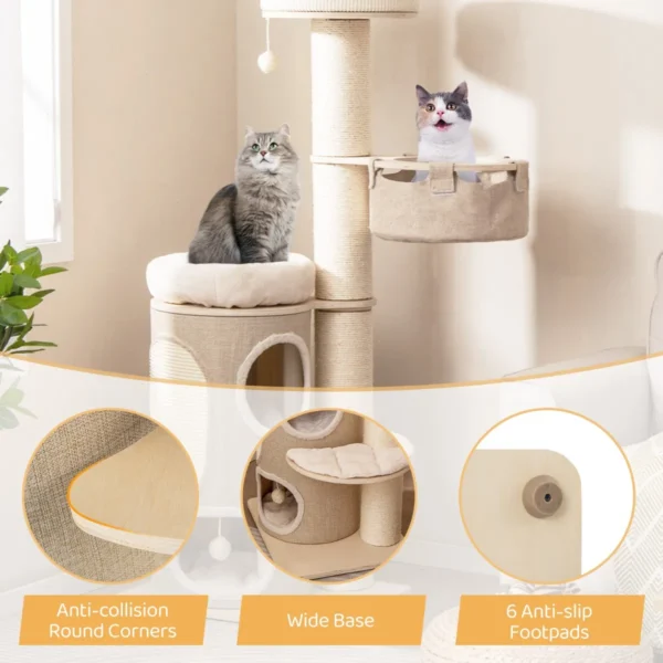 Krabpaal kattenboom met kattenhuis van twee verdiepingen hangmat afneembaar bed sisal plank speelbal kattenkrabpaal natuur 6