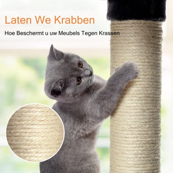Krabpaal kattenboom met krabpalen en plank/3 pluche zitstokken 2 volledig gevoerde zitplaatsen en 3 bungelende ballen 5