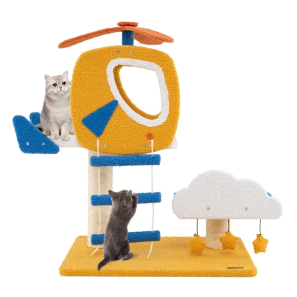 Krabpaal klein helikopterthema kattenboom met wolkenplatform speelgoed sisal krabzuilen & ladder kattenkrabpaal kattenmeubel blauw 2