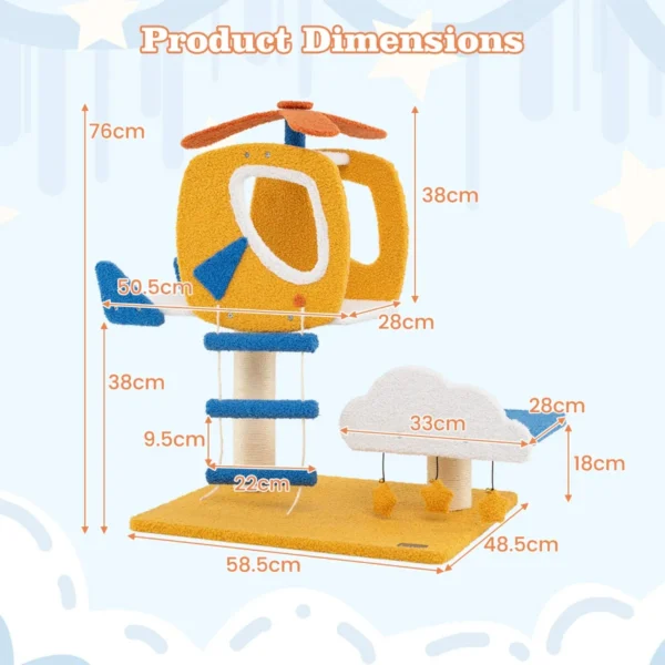 Krabpaal klein helikopterthema kattenboom met wolkenplatform speelgoed sisal krabzuilen & ladder kattenkrabpaal kattenmeubel blauw 3