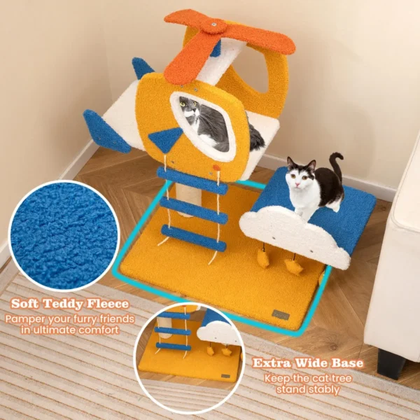 Krabpaal klein helikopterthema kattenboom met wolkenplatform speelgoed sisal krabzuilen & ladder kattenkrabpaal kattenmeubel blauw 5