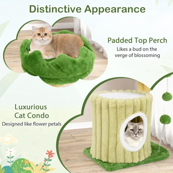 Krabpaal klein kattenboom met platform sisal krabzuil kattenhol & 2 ballen kattenkrabpaal van hout en pluche klimboom groen 4