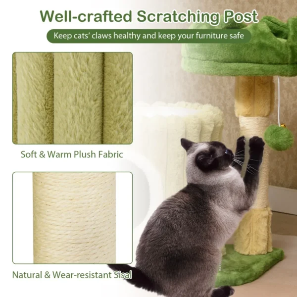 Krabpaal klein kattenboom met platform sisal krabzuil kattenhol & 2 ballen kattenkrabpaal van hout en pluche klimboom groen 5