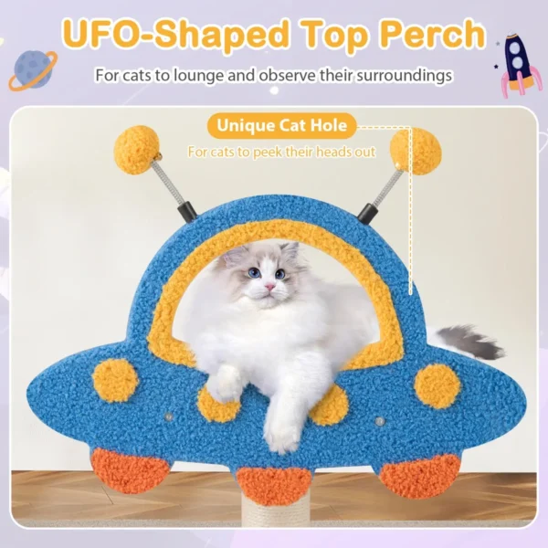 Krabpaal klein ruimtethema kattenboom met ufo platform speelgoed sisal krabzuilen en raketkattenhuis kattenkrabpaal blauw 4