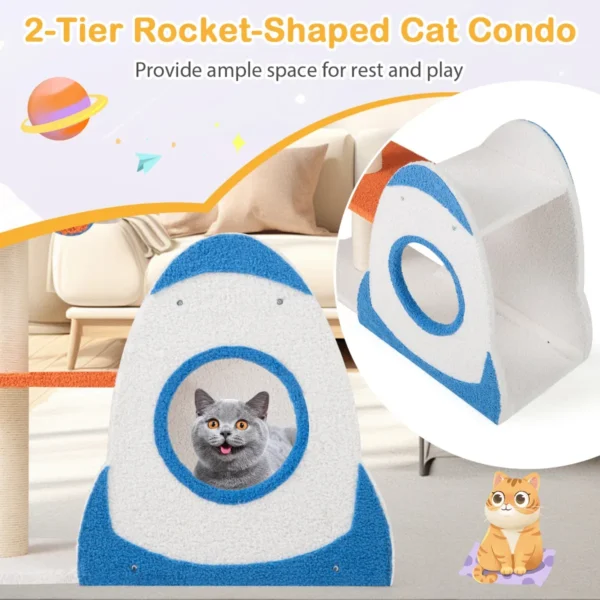 Krabpaal klein ruimtethema kattenboom met ufo platform speelgoed sisal krabzuilen en raketkattenhuis kattenkrabpaal blauw 6