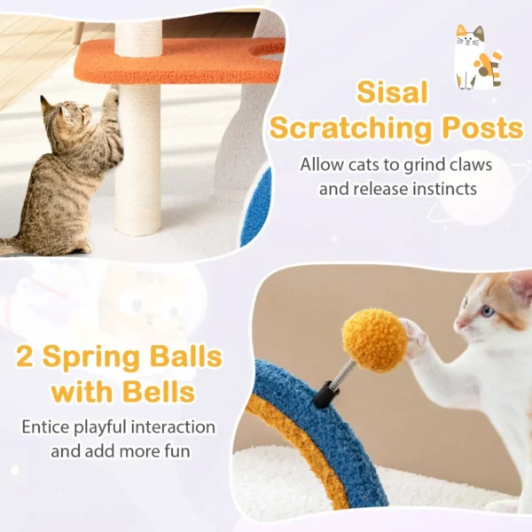 Krabpaal klein ruimtethema kattenboom met ufo platform speelgoed sisal krabzuilen en raketkattenhuis kattenkrabpaal blauw 7