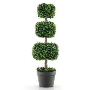 Kunstmatige buxus vormboom 75 cm driedubbele vierkante vorm nep buxus plant met cement gevulde plastic pot voor thuis kantoor 1