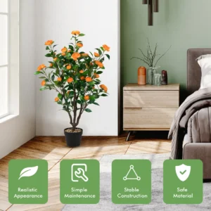 Kunstmatige camellia boom onwerkelijk bloeiende camellia plant groen + geel 1