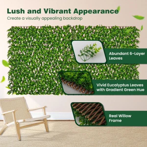 Kunstmatige klimop tuin privacy scherm 180 x 90 cm plant muur hagen met eucalyptus bladeren hek voor tuin hagen balkon (groen) 5
