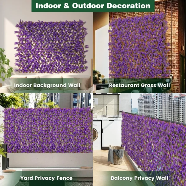 Kunstmatige klimop tuin privacy scherm 180 x 90 cm plant muur hagen met eucalyptus bladeren hek voor tuin hagen balkon (paars) 7