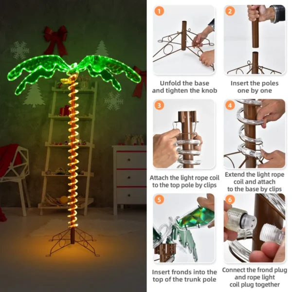 Kunstmatige verlichte palmboom met led verlichting opvouwbare basis led palmboom 118 x 80 x154 cm 6