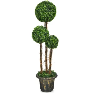 Kunstplant 115 cm kunstboom met pot en 3 ballen decoratieve kunstplant vormsnijboom bolboom kamerplant potplant groen 1
