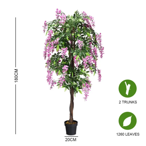 Kunstplant bruikbare kunstpalm kunstboom 180 cm roze 2