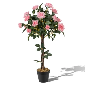 Kunstplant in cement gevulde pot 93cm met 21 rozen nep rozenstruik met echt houten stam moderne decoratie voor woonkamer kantoor 1